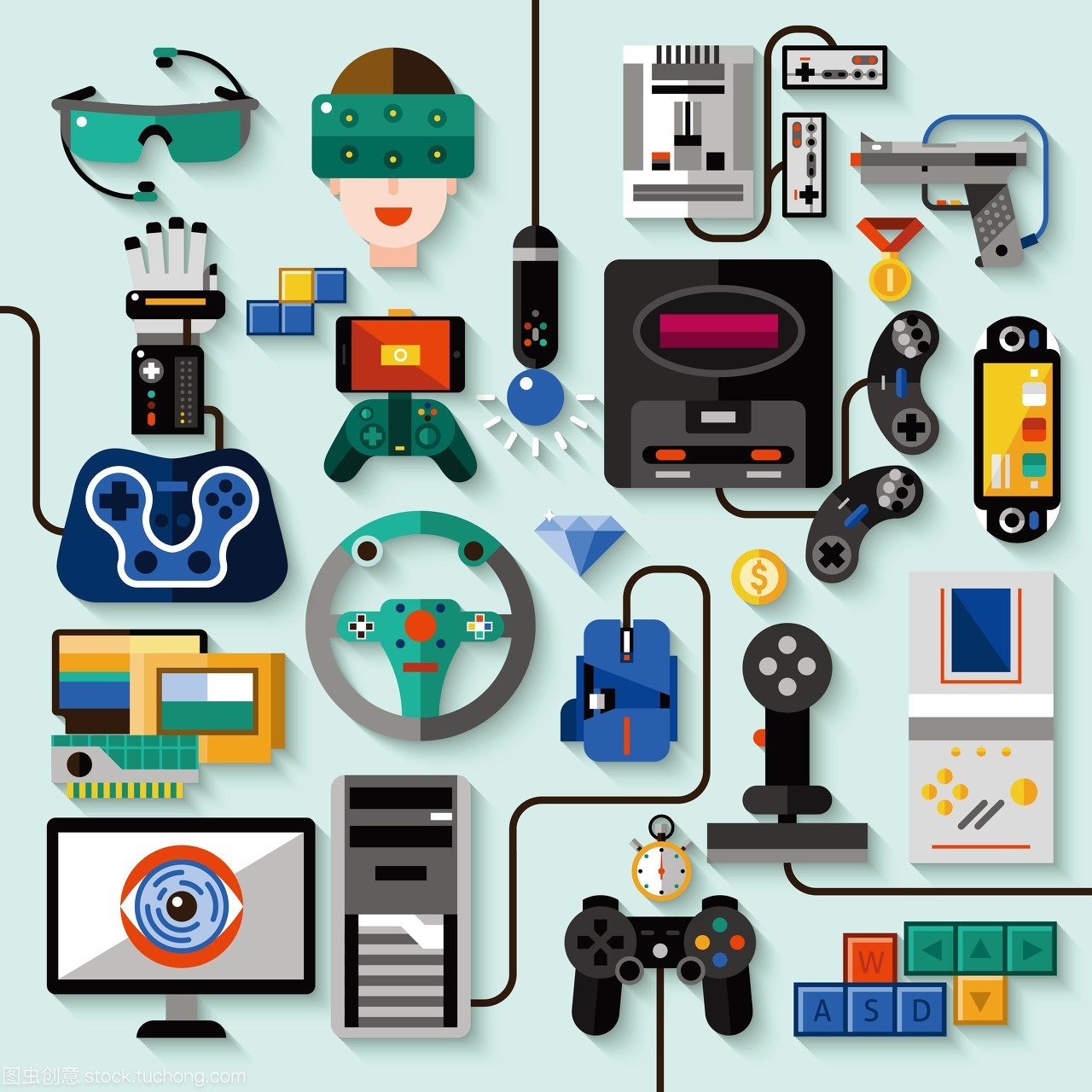 游戲產(chǎn)品組數(shù)據(jù)處理技術(shù) 小工具、播放技術(shù)與圖標(biāo)設(shè)置的矢量插圖應(yīng)用